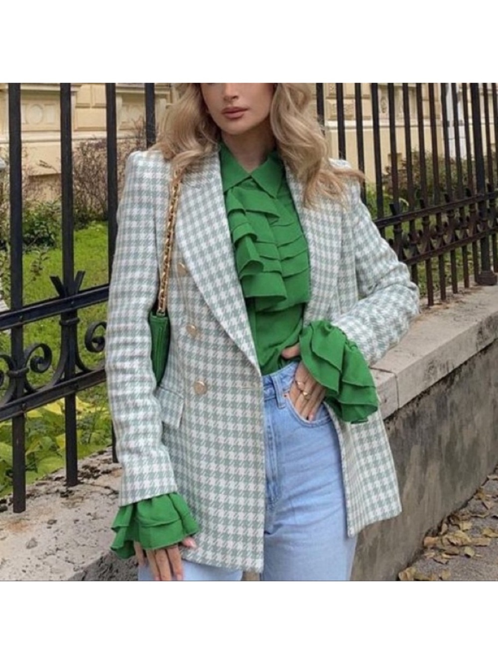 Zara Houndstooth Tailored Blazer Jacket